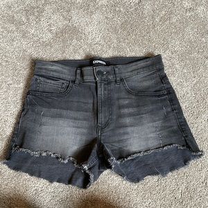 EXPRESS high rise washed black denim shorts, size US 6